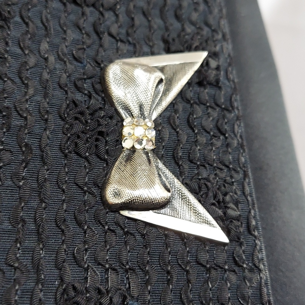 Givenchy Paris Bag, Black Evening Clutch, Silver Bow Accent, Snap Close, Vintage - Picture 5 of 11